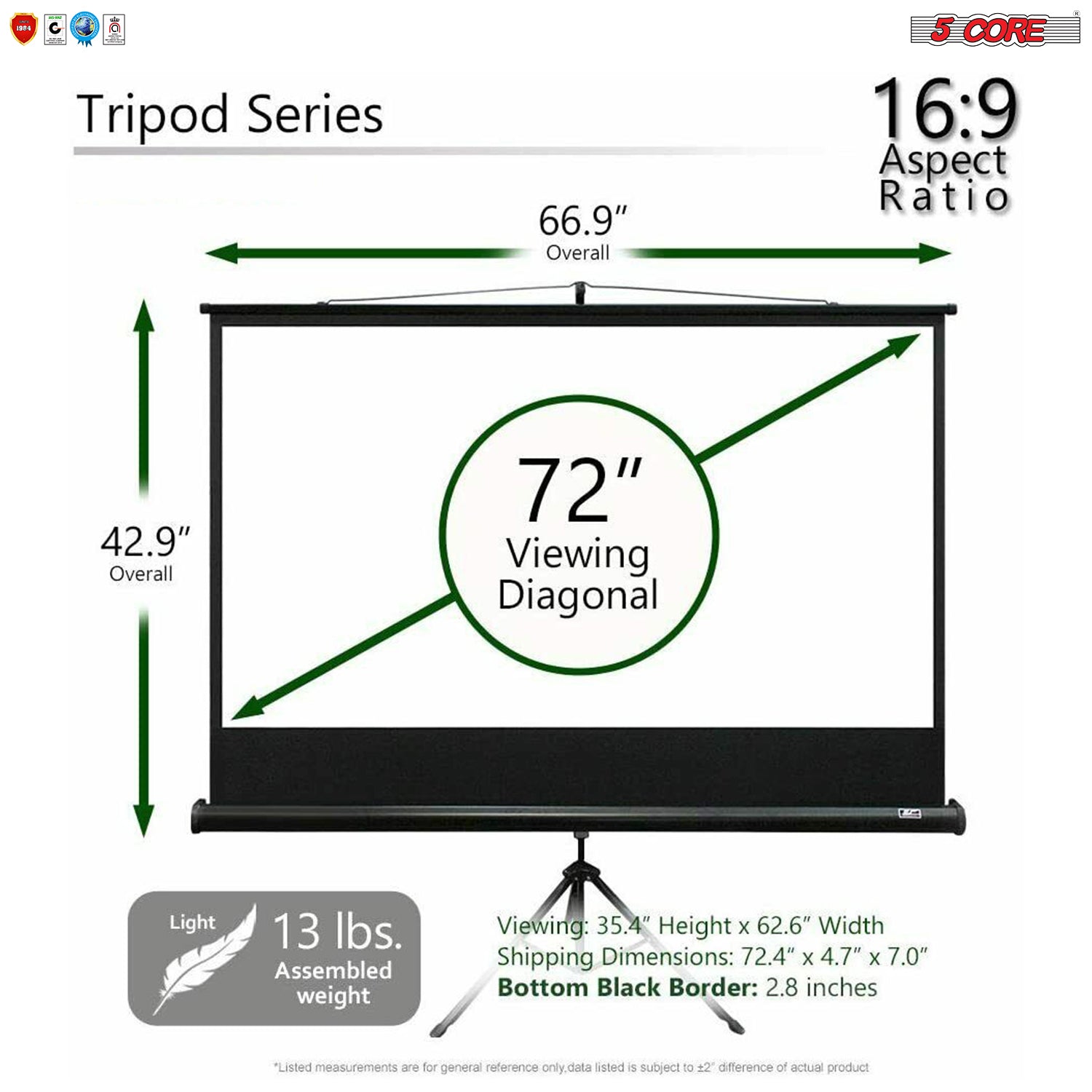 72" 16:9 Pull Down Tripod Projection Screen - The Big Screen Store