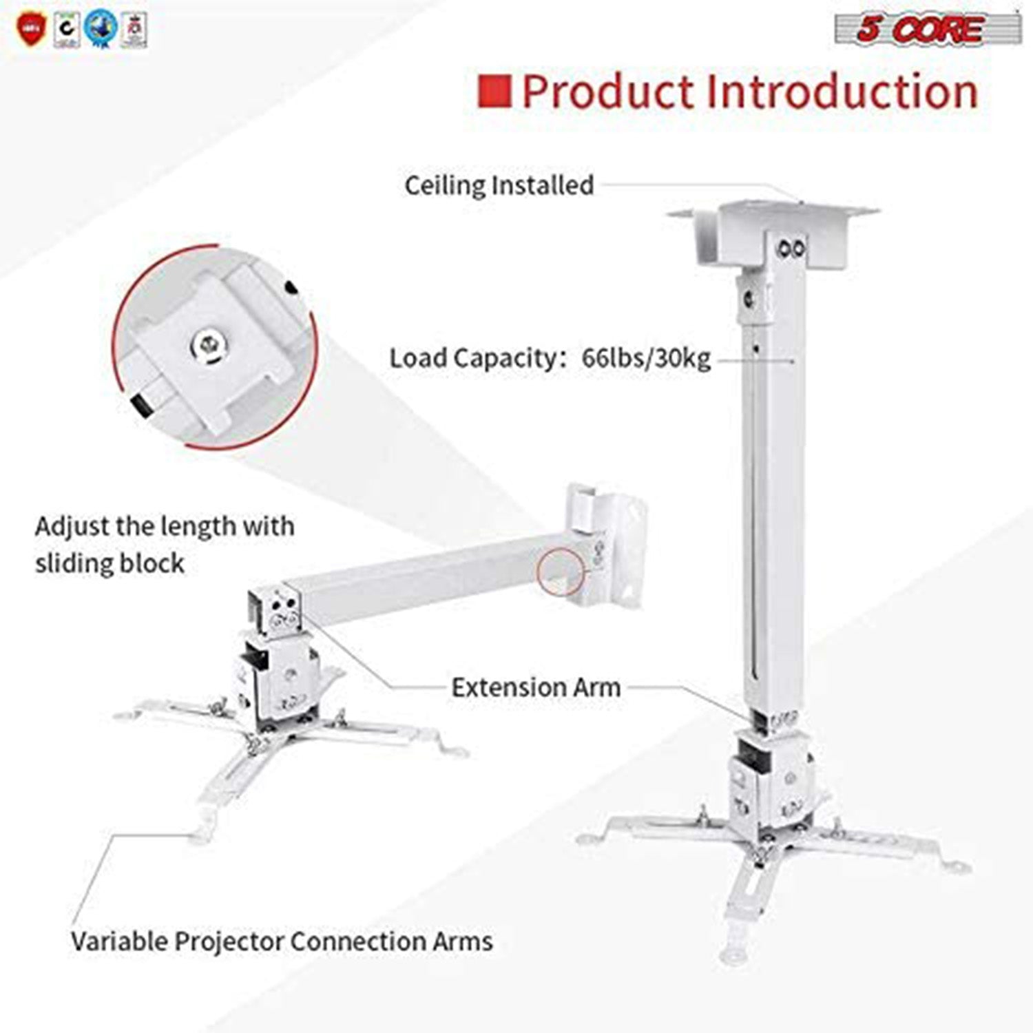 Projector Ceiling Mount - White - The Big Screen Store