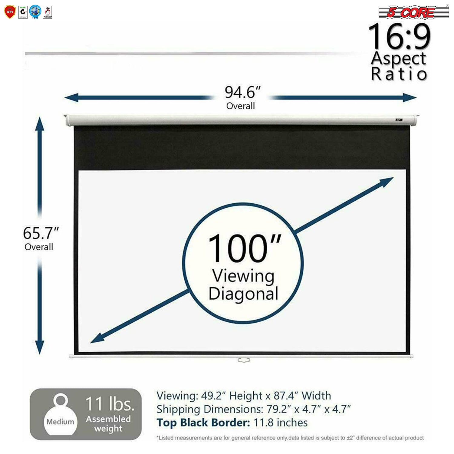 Retractable Projector Screen Projection - 100 inch - The Big Screen Store